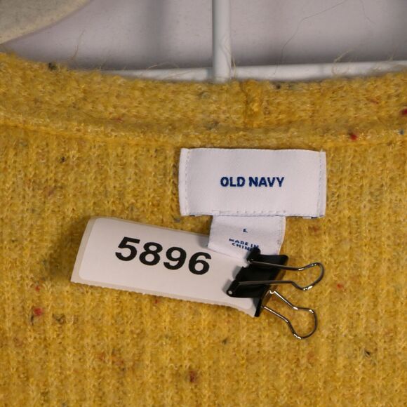Old Navy Sweater Women Large Speckled Yellow V Neck Soft Fuzzy V Neck Pullover - Picture 7 of 7